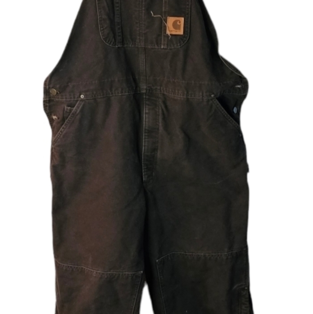 Carhartt Bibs‎ Overalls Quilt Insulated Duck Sandstone Men 42x32 R27- NOTE - Picture 3 of 16